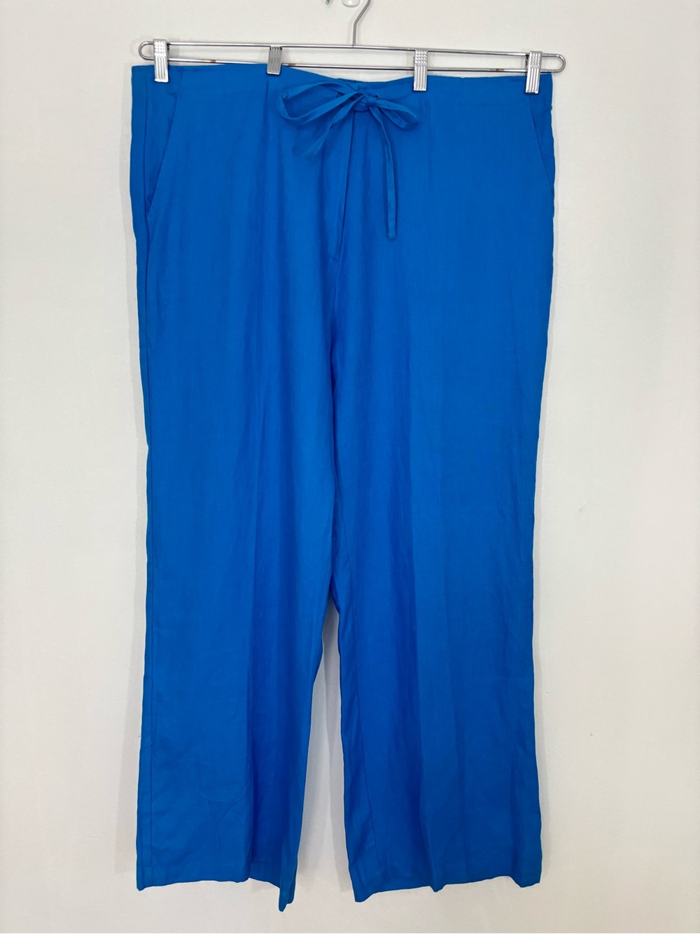 Lino USA Luxe Royal Blue 100% Linen Sz 4X Drawstring Pants 44/33 Wide Leg Casual